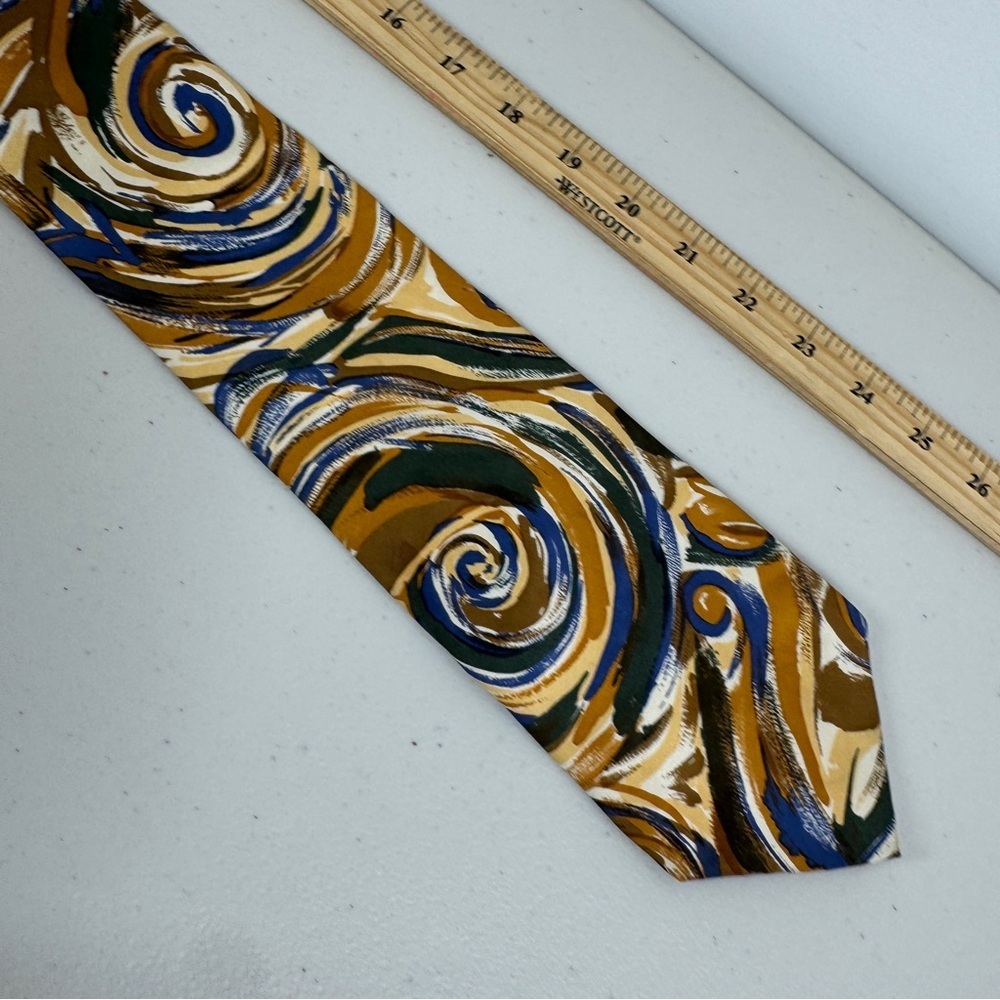 Lavatelli Silk Abstract Patterned Men's Tie Swirl Brown Blue Vintage Designer - Picture 11 of 15